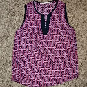 41 Hawthorn Pink and Blue Sleeveless Tunic with Mandarin Collar
